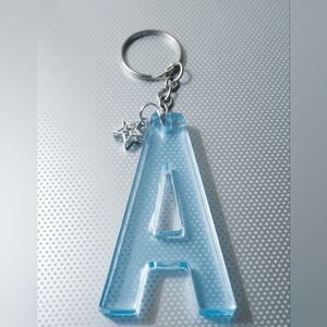 Handmade Blue Resin Letter A Keychain Initial Bag Charm with Silver Star Charm